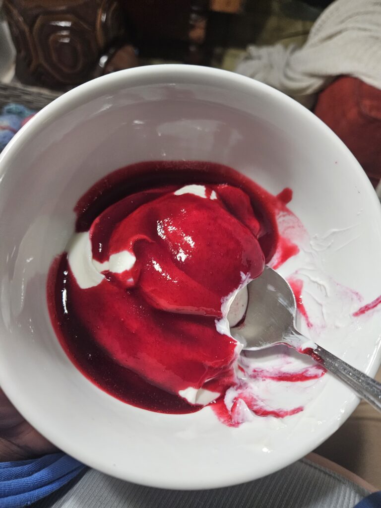 Roselle Syrup over vanilla yogurt is the most delicious of treats!